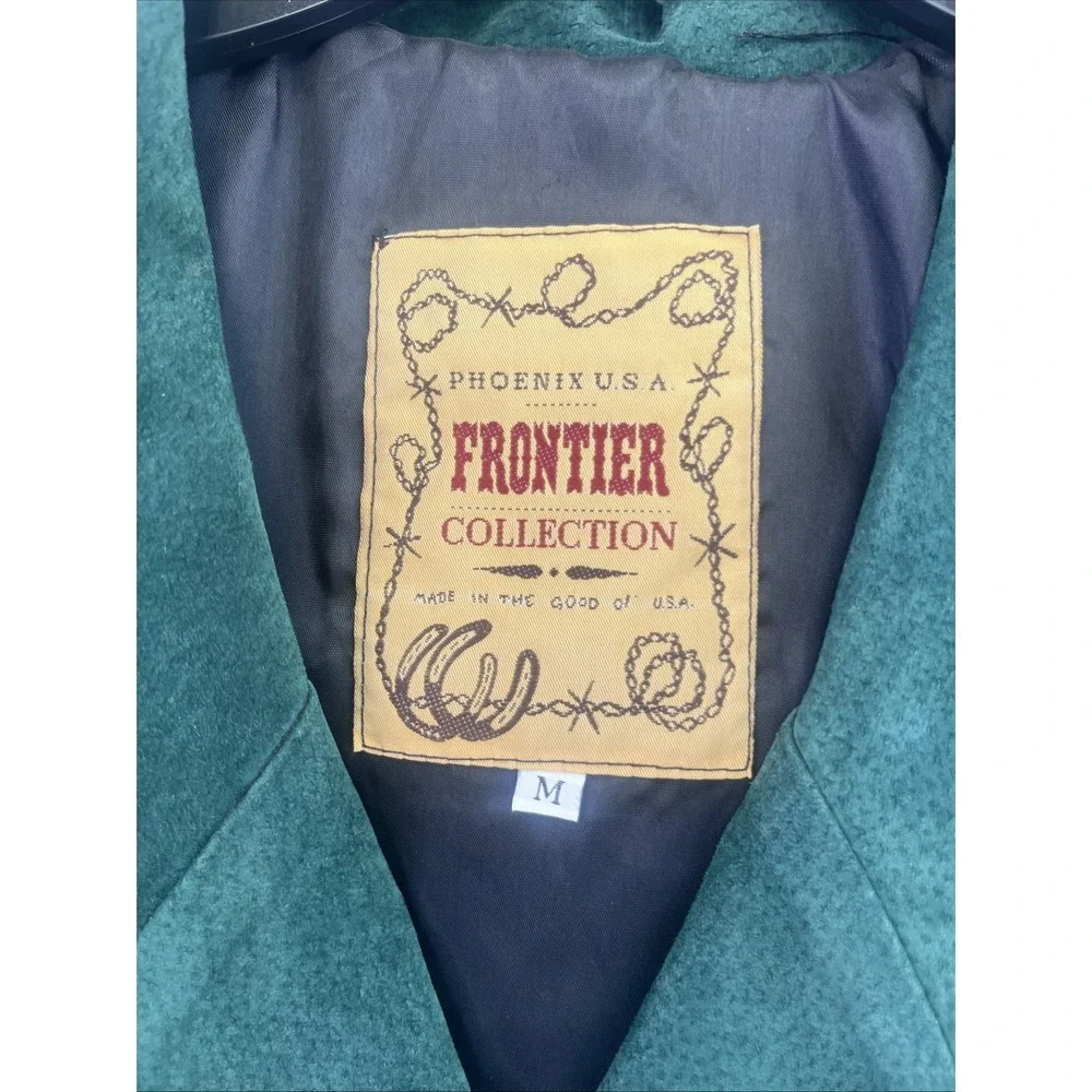 Frontier Collection Womens M Western Green Leather Suede Fringe Jacket USA Vtg - Picture 4 of 14